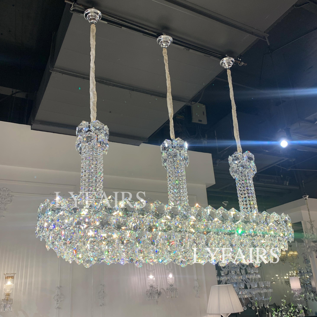 Luxury Linear Hexagonal Crystal Chandelier for Dining Room
