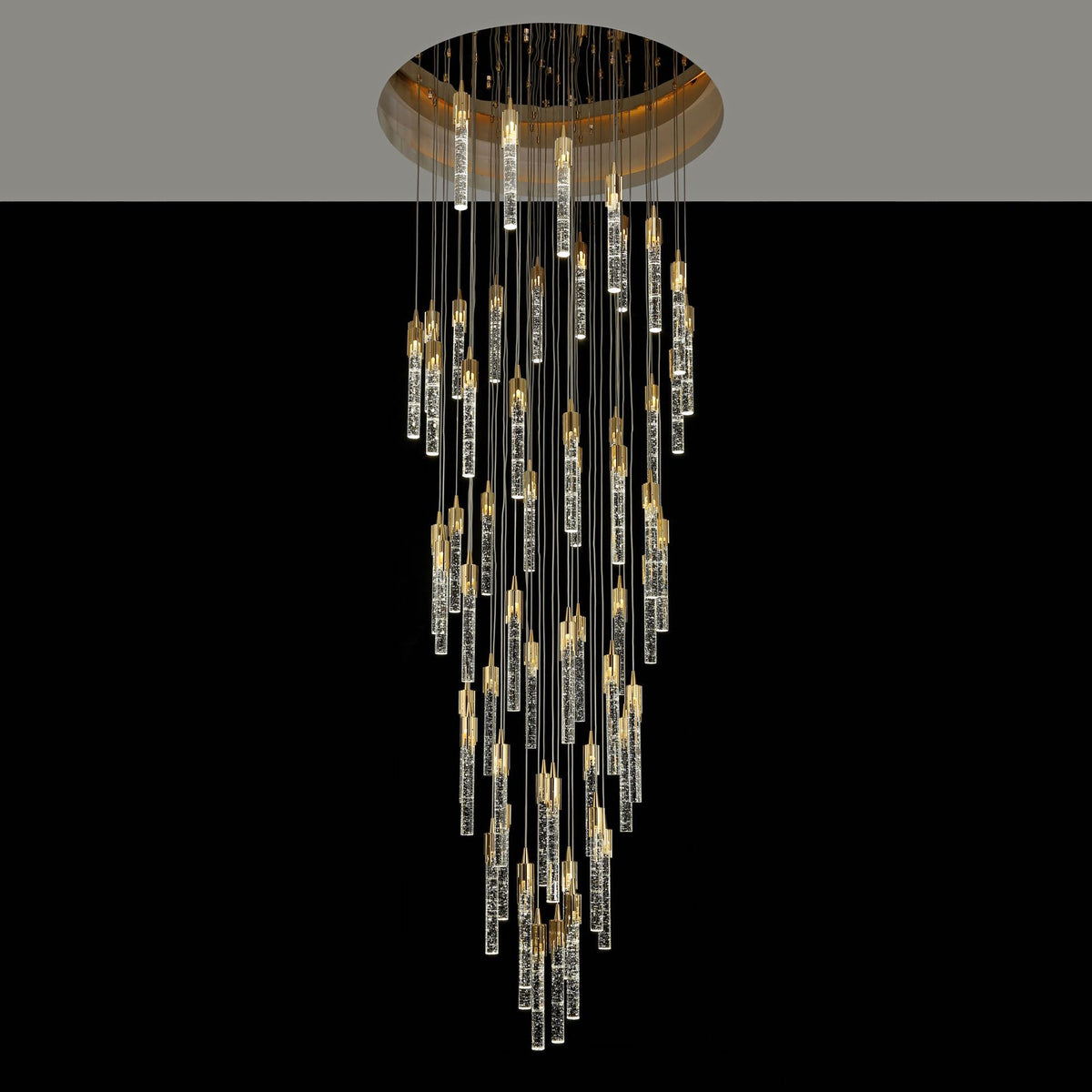 Modern Spiral Cylindrical Bubble Crystal Chandelier for High Ceiling