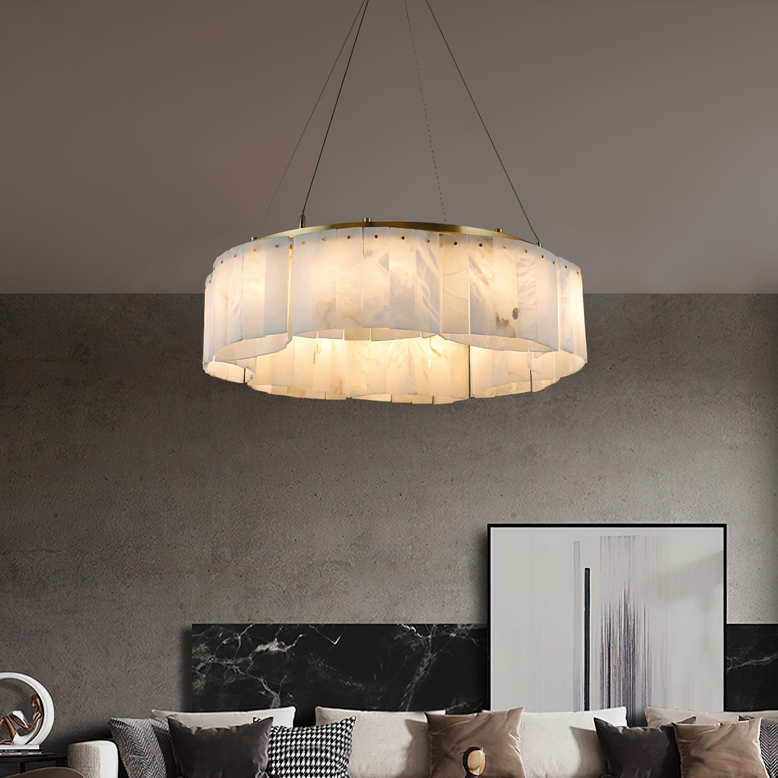 Lysander Modern Two- Tier Alabaster Chandelier Lighting