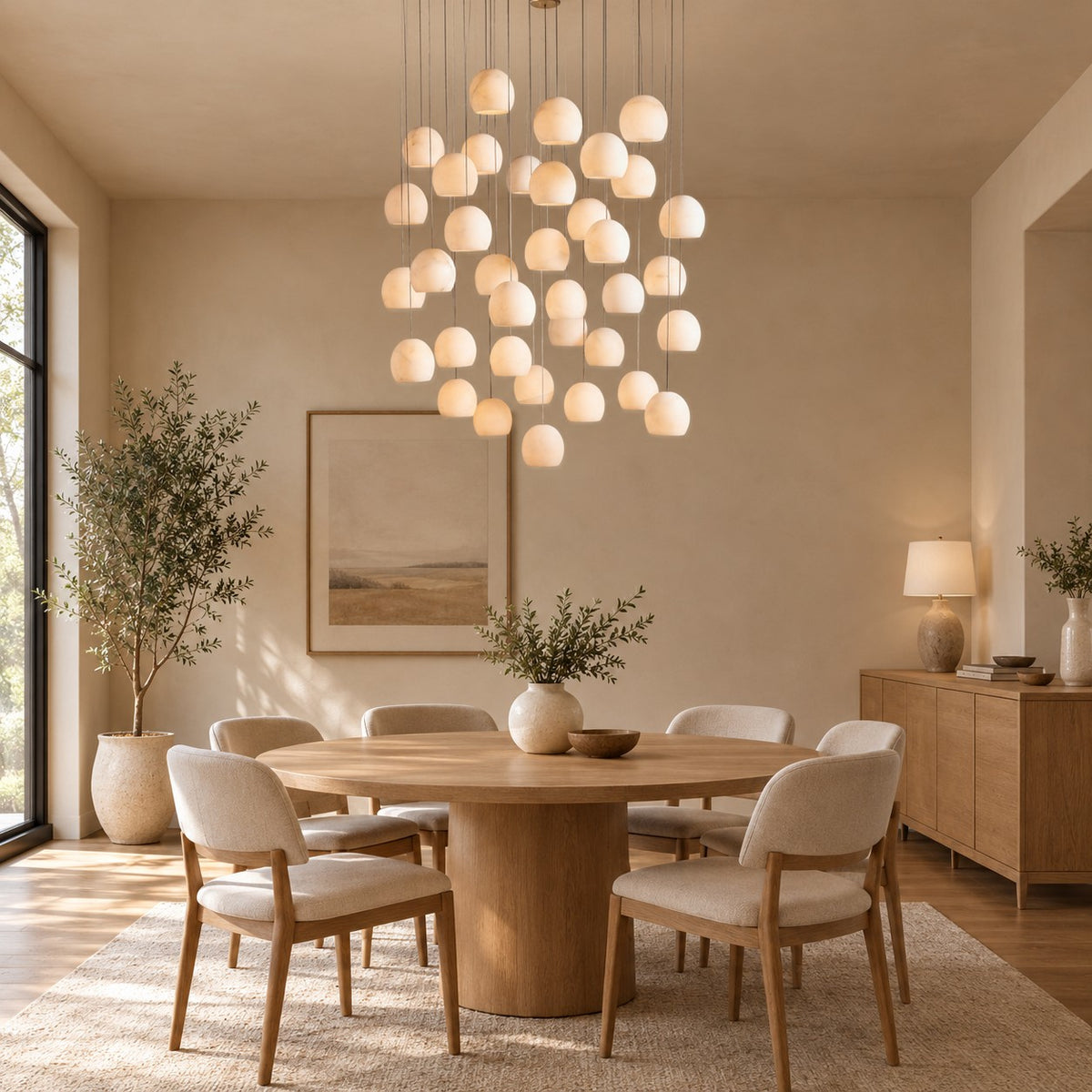 Maeva Round Alabaster Chandelier 13'' 21'' 36''