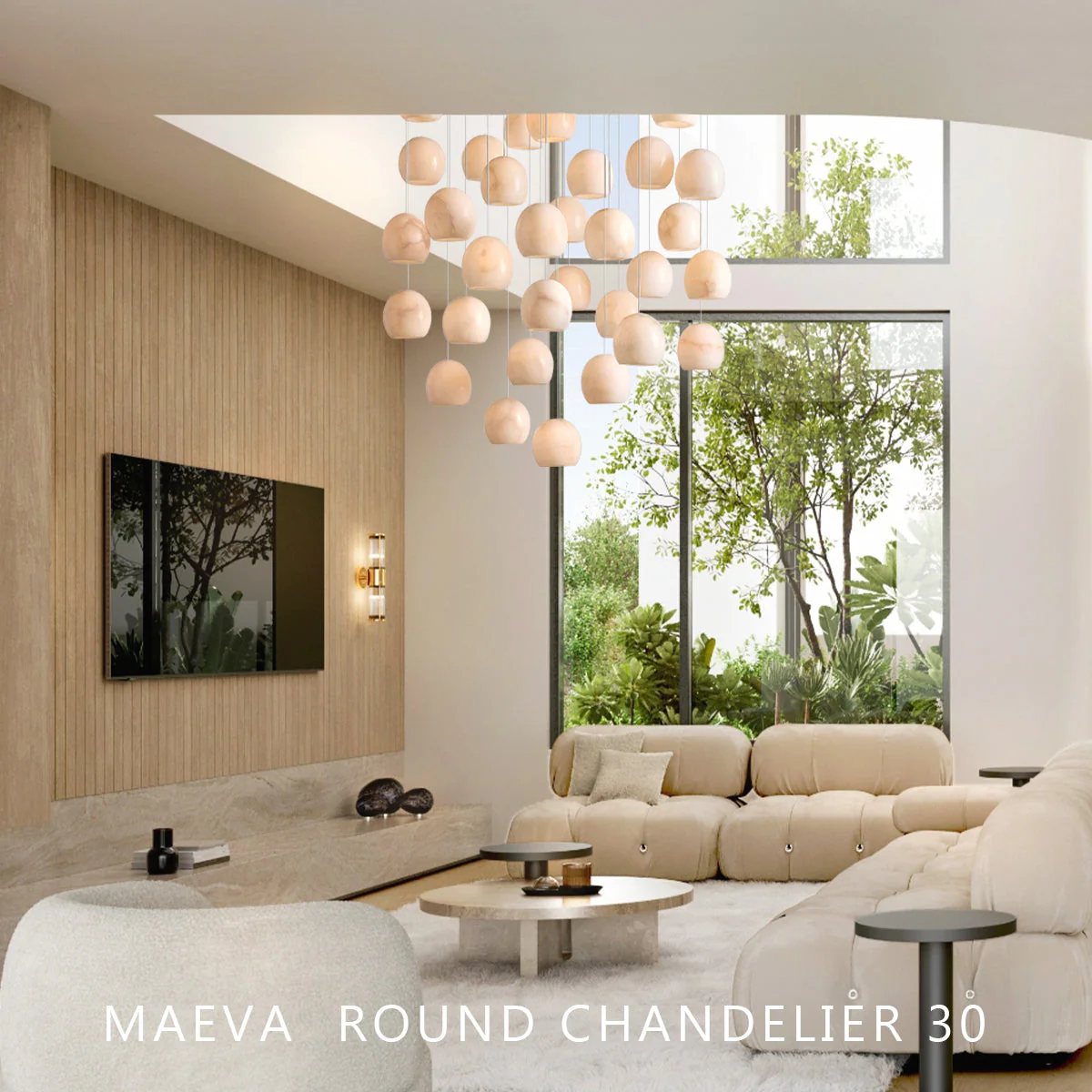 Maeva Round Alabaster Chandelier 13'' 21'' 36''