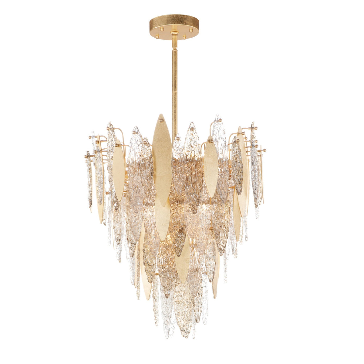 Majestic Gold Leaf Finish LED Chandelier - 12 Lights, 24 Inch