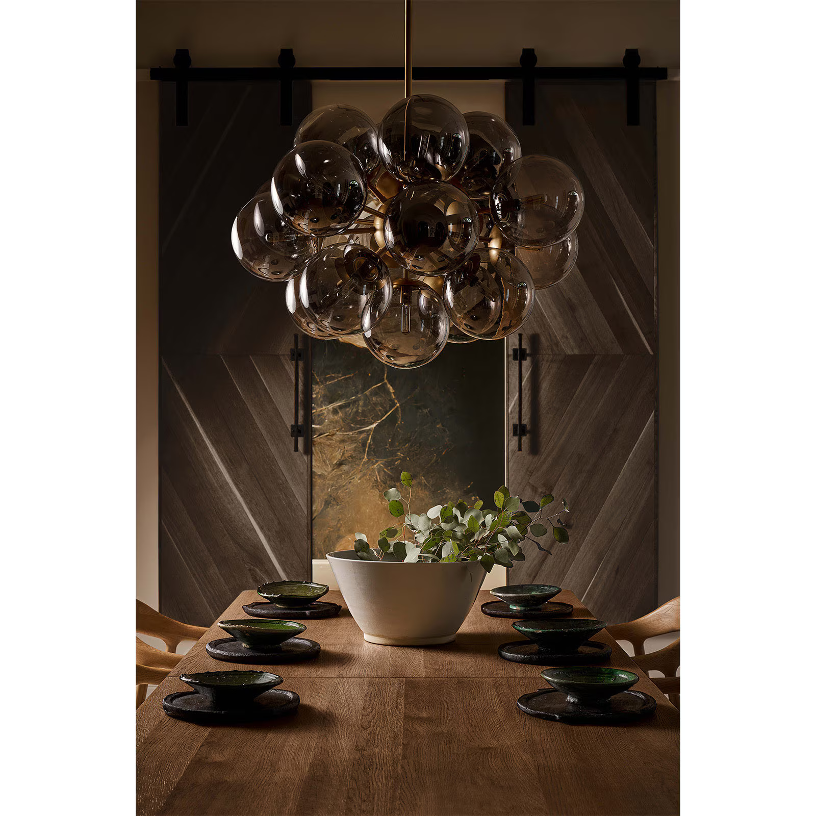 Mandoza Brass Smoked Glass Chandelier