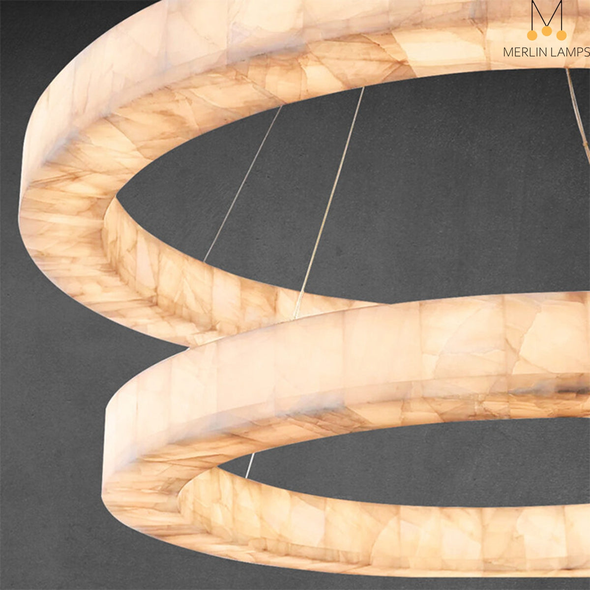 Maurice 2-Tier Round Calcite Halo Chandelier 60" Modern Alabaster Chandelier