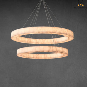 Maurice 2-Tier Round Calcite Halo Chandelier 60" Modern Alabaster Chandelier