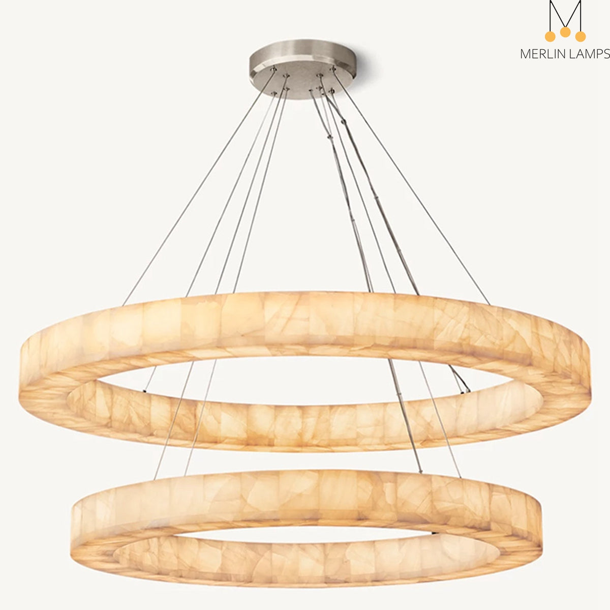 Maurice 2-Tier Round Calcite Halo Chandelier 60" Modern Alabaster Chandelier