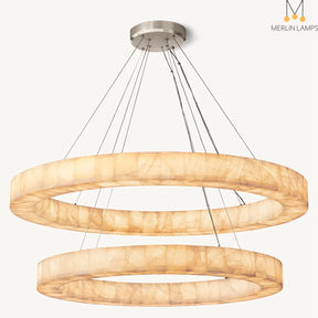 Maurice 2-Tier Round Calcite Halo Chandelier 60" Modern Alabaster Chandelier