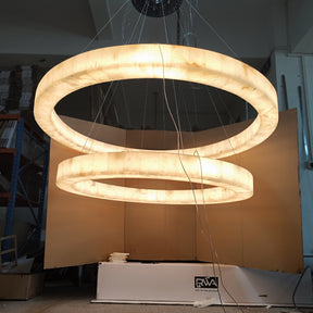 Maurice 2-Tier Round Calcite Halo Chandelier 60" Modern Alabaster Chandelier
