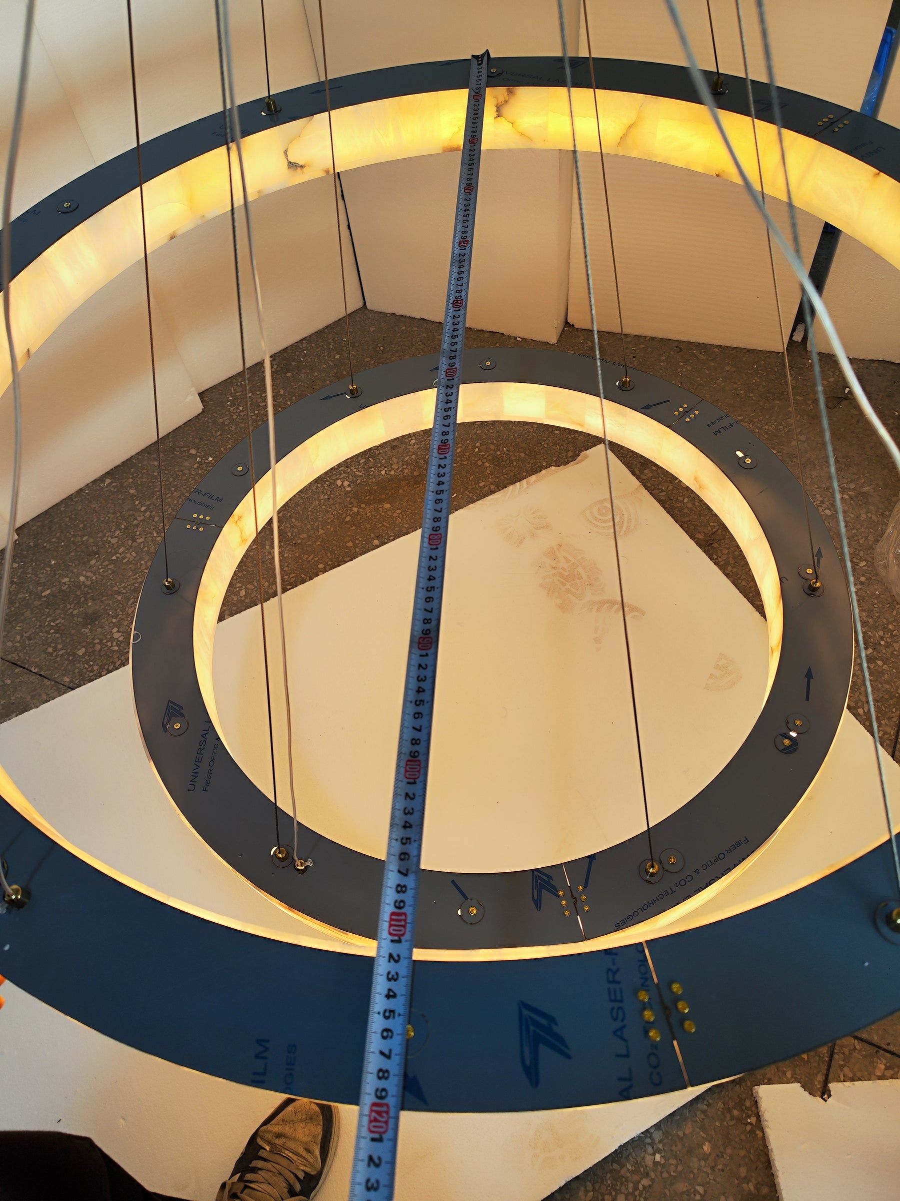 Maurice 2-Tier Round Calcite Halo Chandelier 60" Modern Alabaster Chandelier