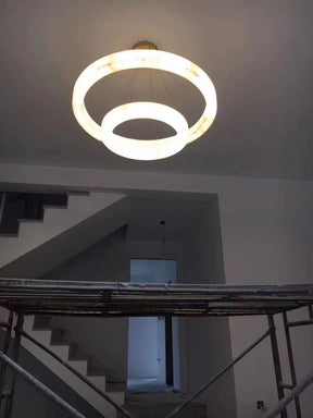 Maurice 2-Tier Round Calcite Halo Chandelier 60" Modern Alabaster Chandelier