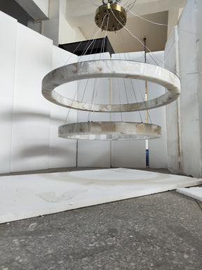 Maurice 2-Tier Round Calcite Halo Chandelier 60" Modern Alabaster Chandelier
