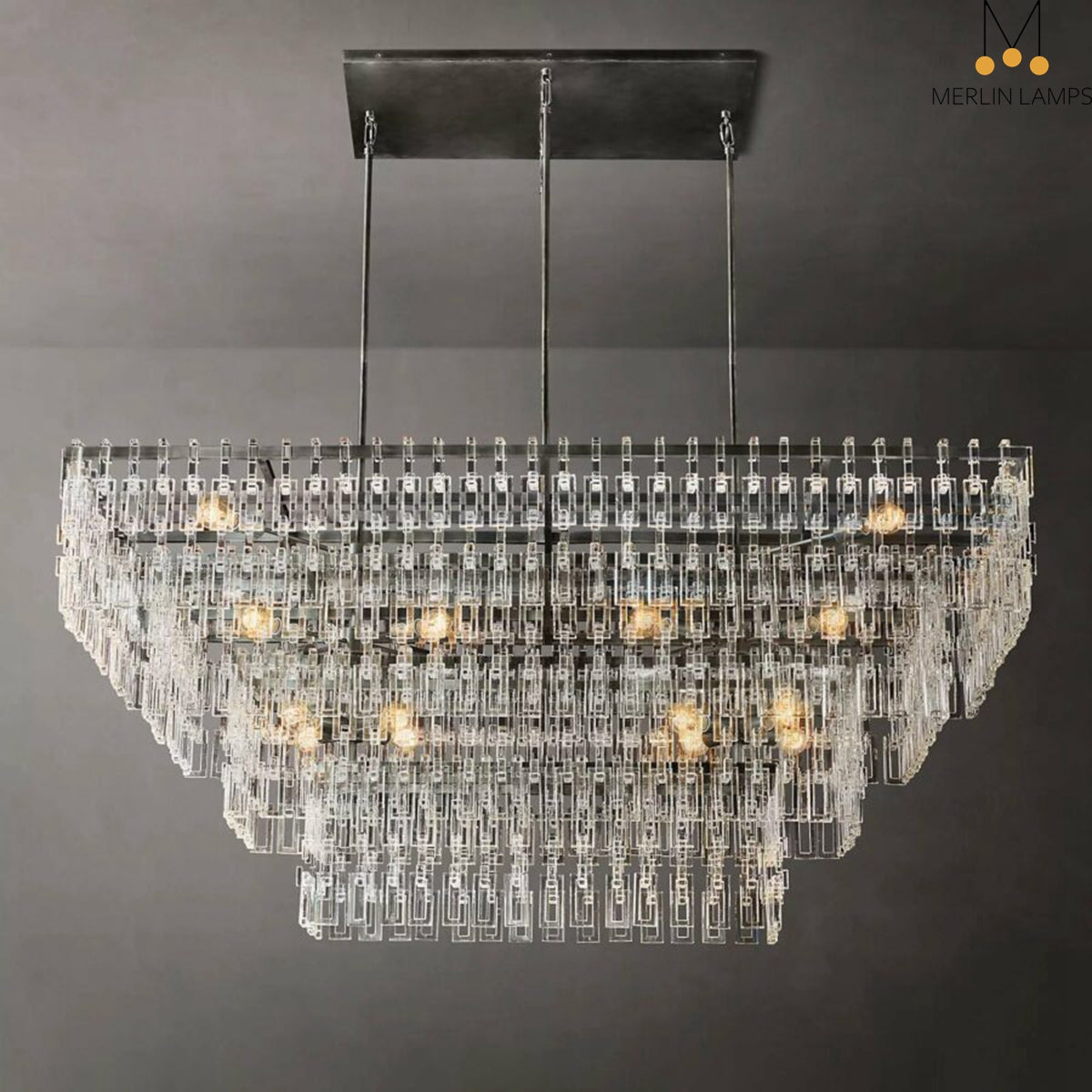 Melody K9 Crystal Tiered Rectangular Chandelir for Living Room Bedroom, Kitchen Island