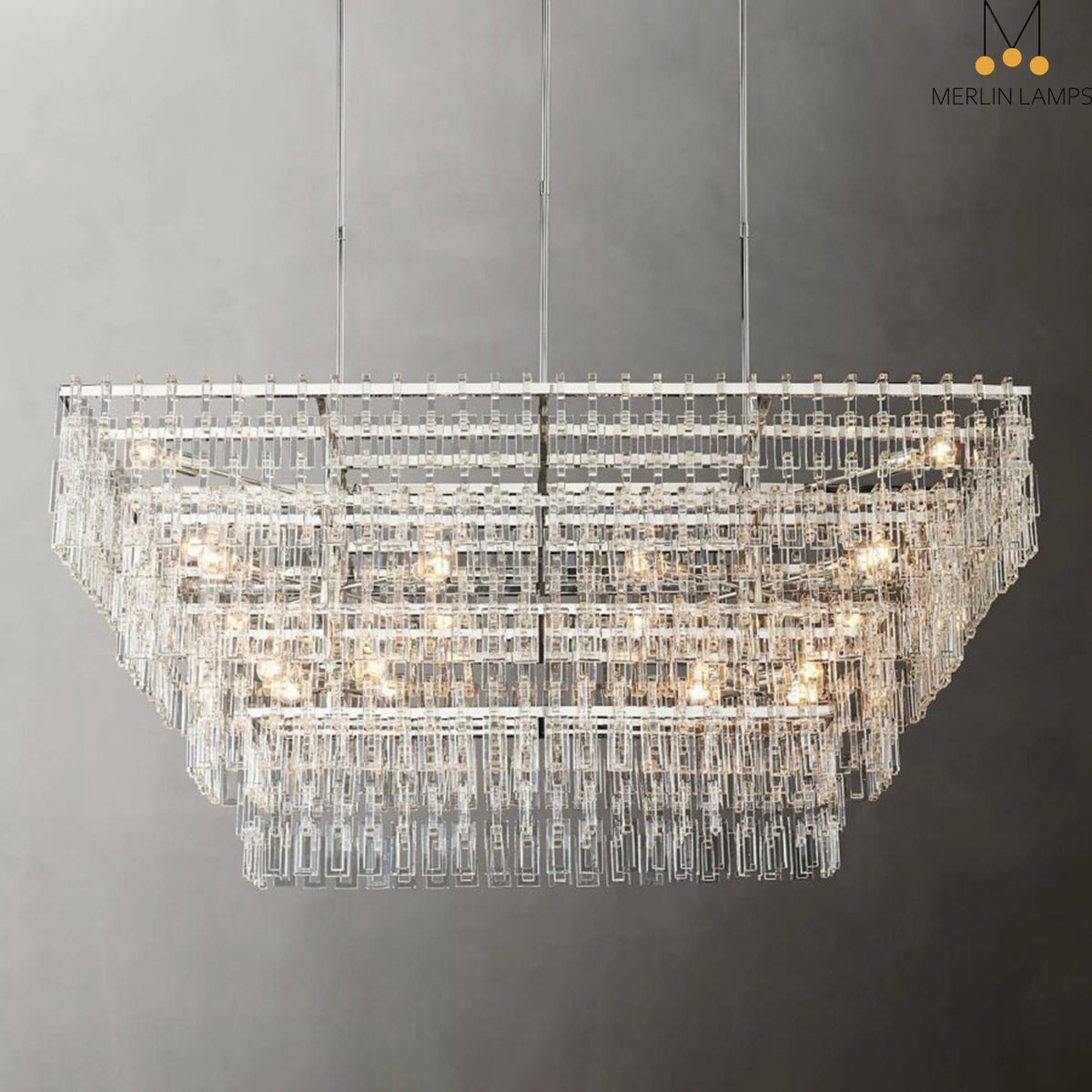 Melody K9 Crystal Tiered Rectangular Chandelir for Living Room Bedroom, Kitchen Island