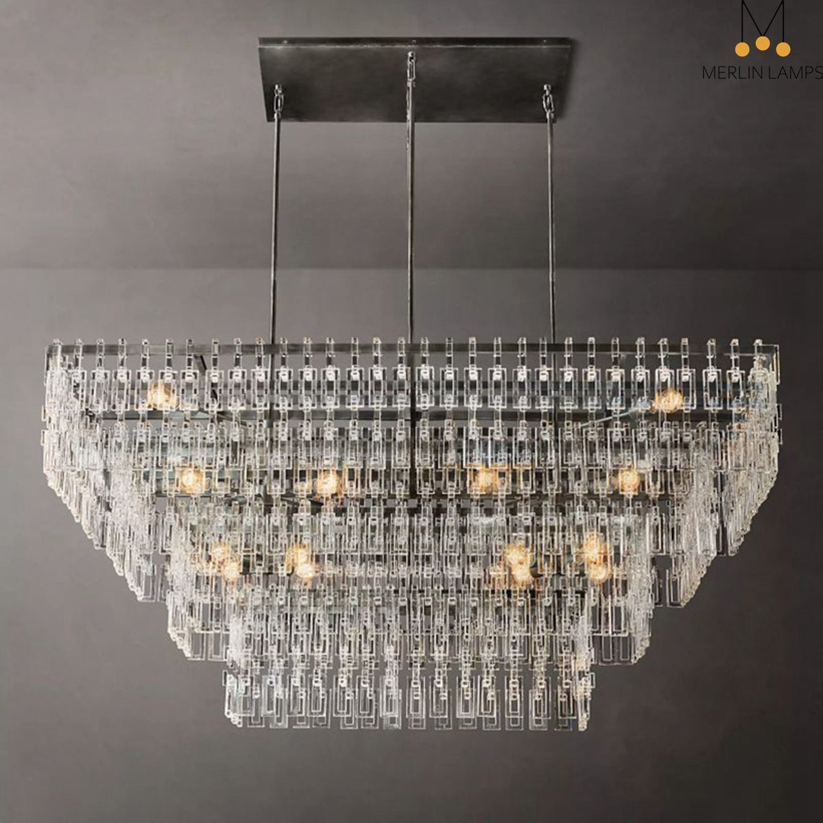 Melody K9 Crystal Tiered Rectangular Chandelir for Living Room Bedroom, Kitchen Island