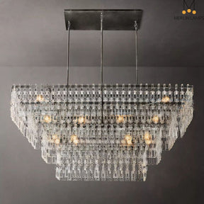 Melody K9 Crystal Tiered Rectangular Chandelir for Living Room Bedroom, Kitchen Island