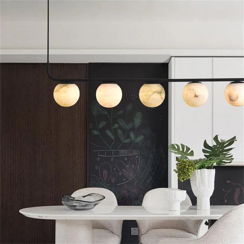 Merlin Amaris Alabaster Global Kitchen Island Pendant 5 Lights