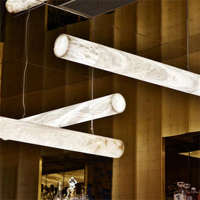 Merlin Avis Alabaster Linear Pendant Light Over Kitchen Island