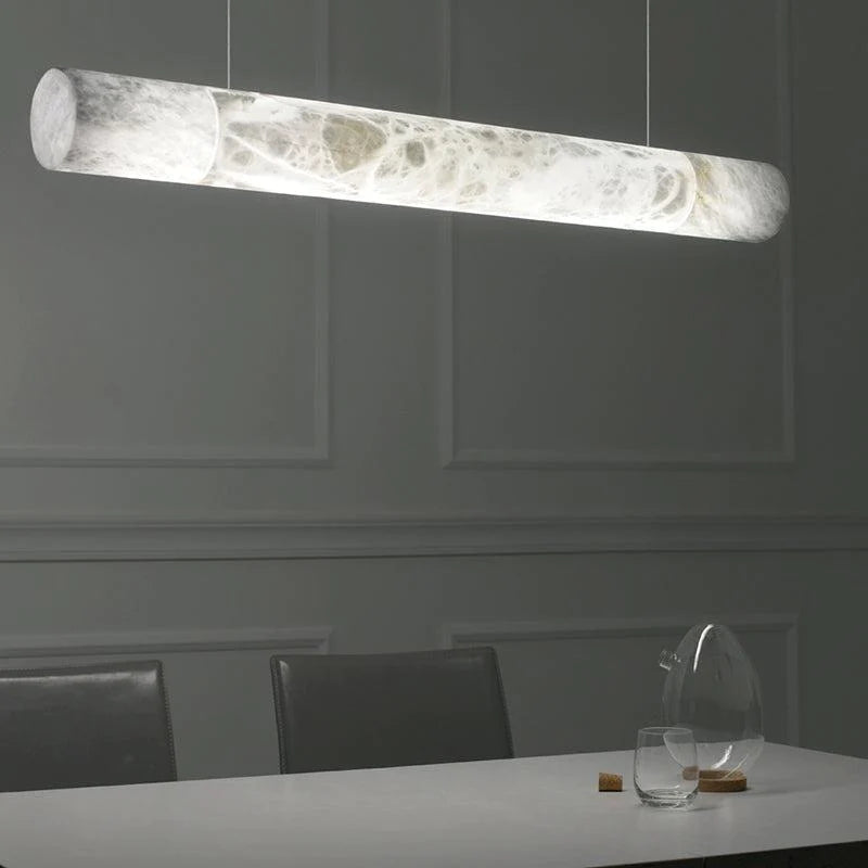 Merlin Avis Alabaster Linear Pendant Light Over Kitchen Island