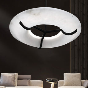 Merlin Isla Round Alabaster Dining Room Chandelier, Modern Lamp