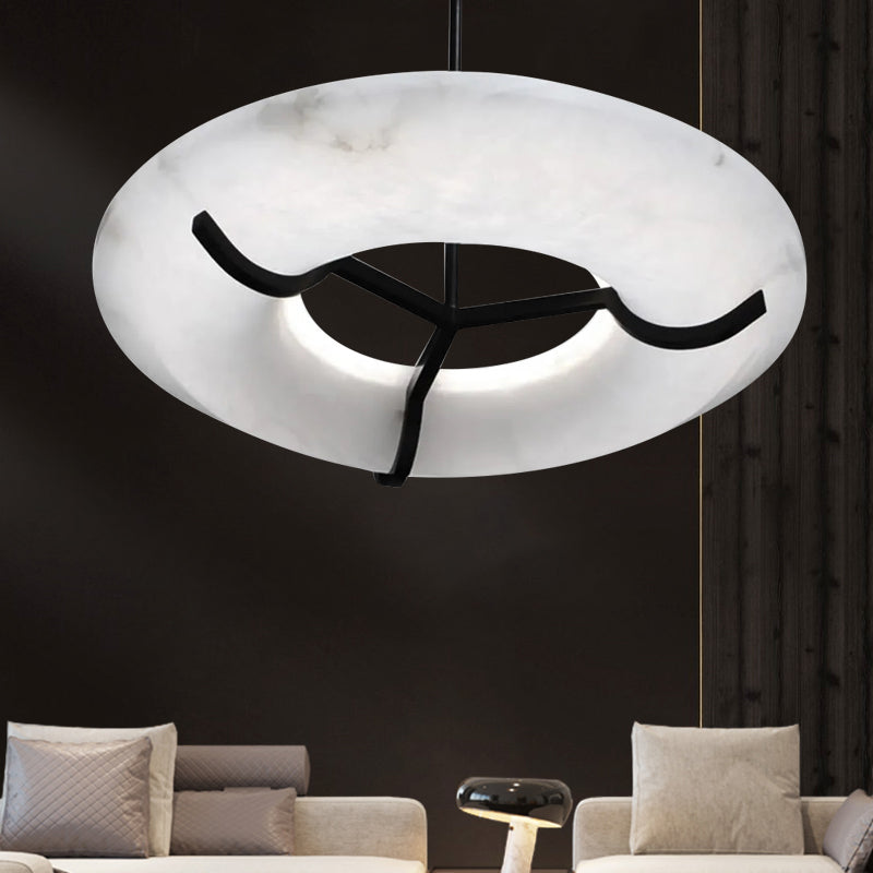 Merlin Isla Round Alabaster Dining Room Chandelier, Modern Lamp