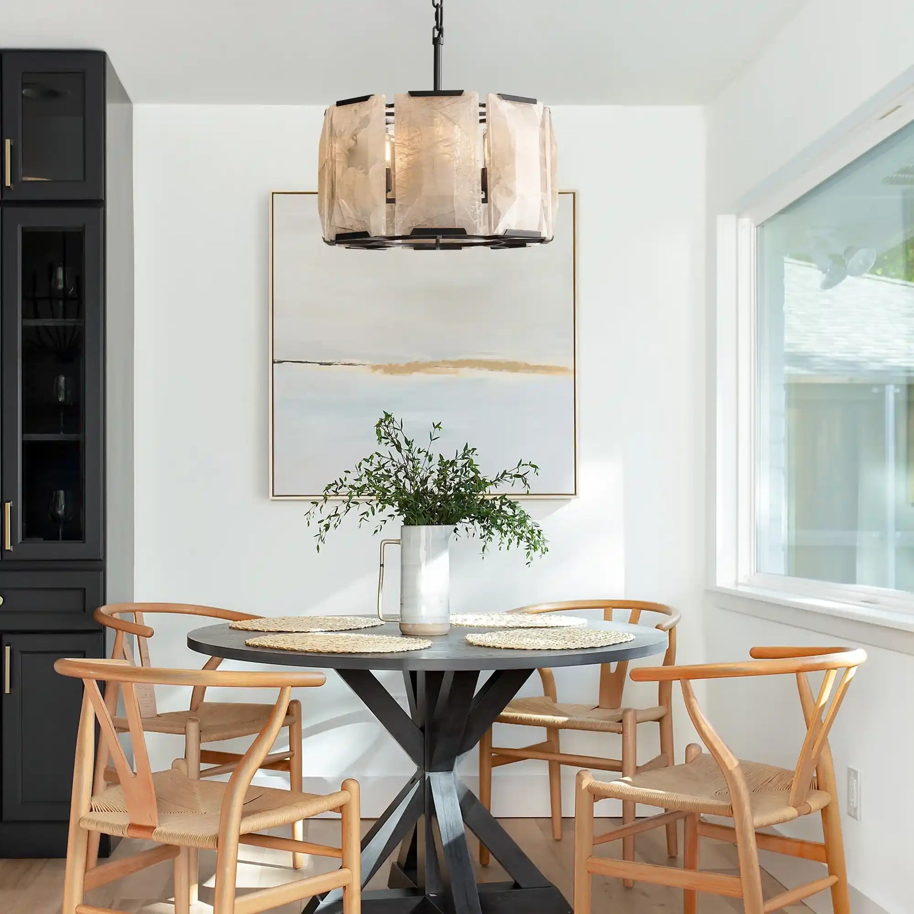 Charles Multicurve Calcite Round Chandelier, Modern Illuminate Lamp for Living Room