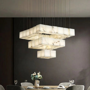 Merlin Modern Luxury Alabaster Cubic Round Pendant For Dining Table, Staircase