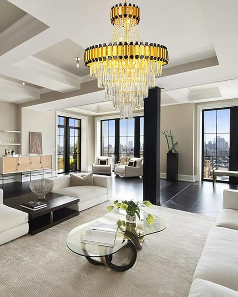 Merlin Tiered Gold Crystal Chandelier