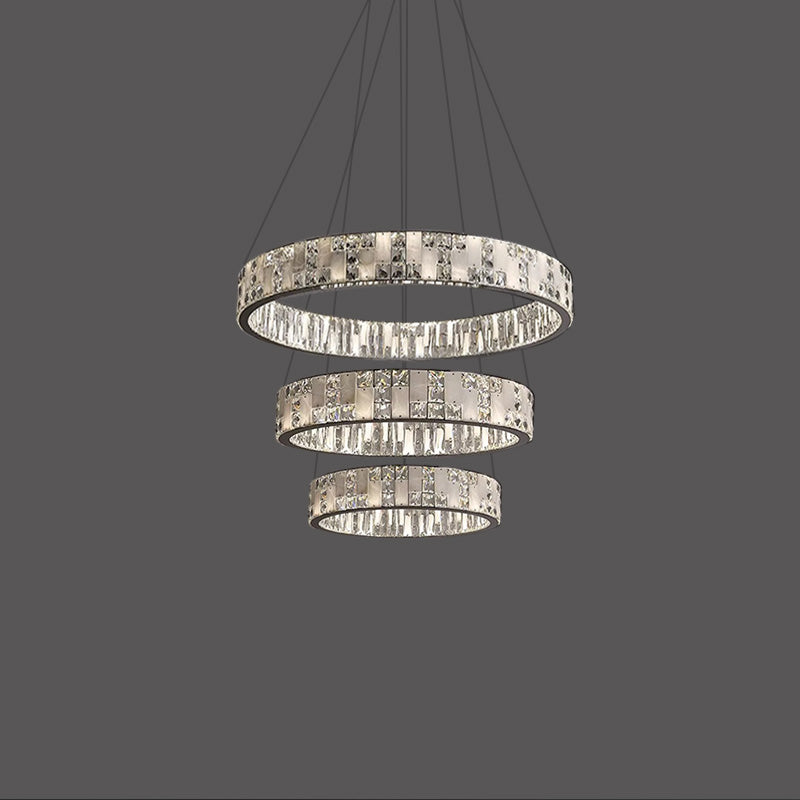 Merlin Tiered Round Crystal Alabaster Chandelier