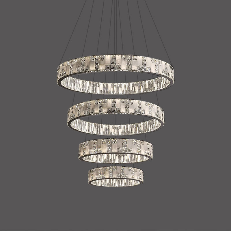 Merlin Tiered Round Crystal Alabaster Chandelier