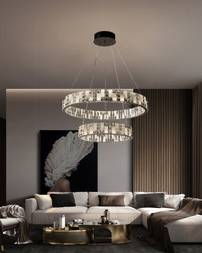 Merlin Tiered Round Crystal Alabaster Chandelier