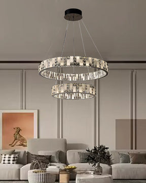 Merlin Tiered Round Crystal Alabaster Chandelier