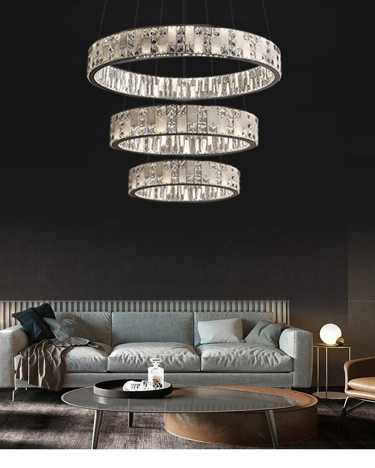 Merlin Tiered Round Crystal Alabaster Chandelier