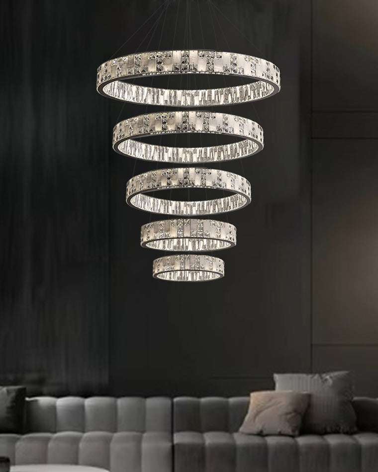 Merlin Tiered Round Crystal Alabaster Chandelier
