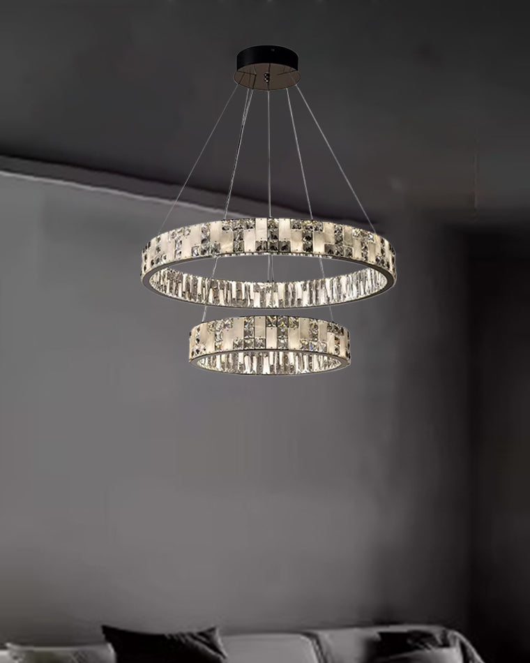 Merlin Tiered Round Crystal Alabaster Chandelier