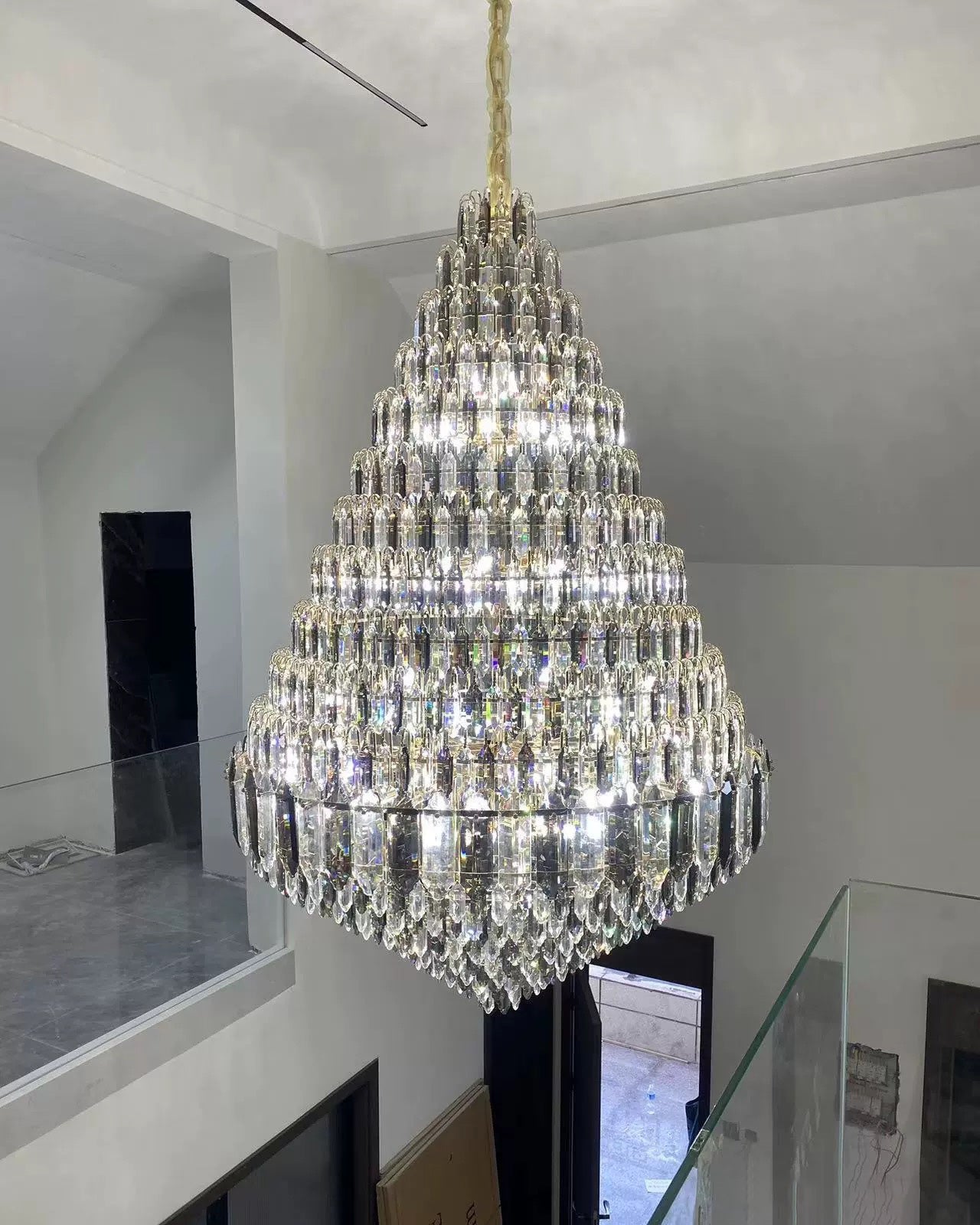 Merlin Tiered taper Crystal Foyer Chandelier