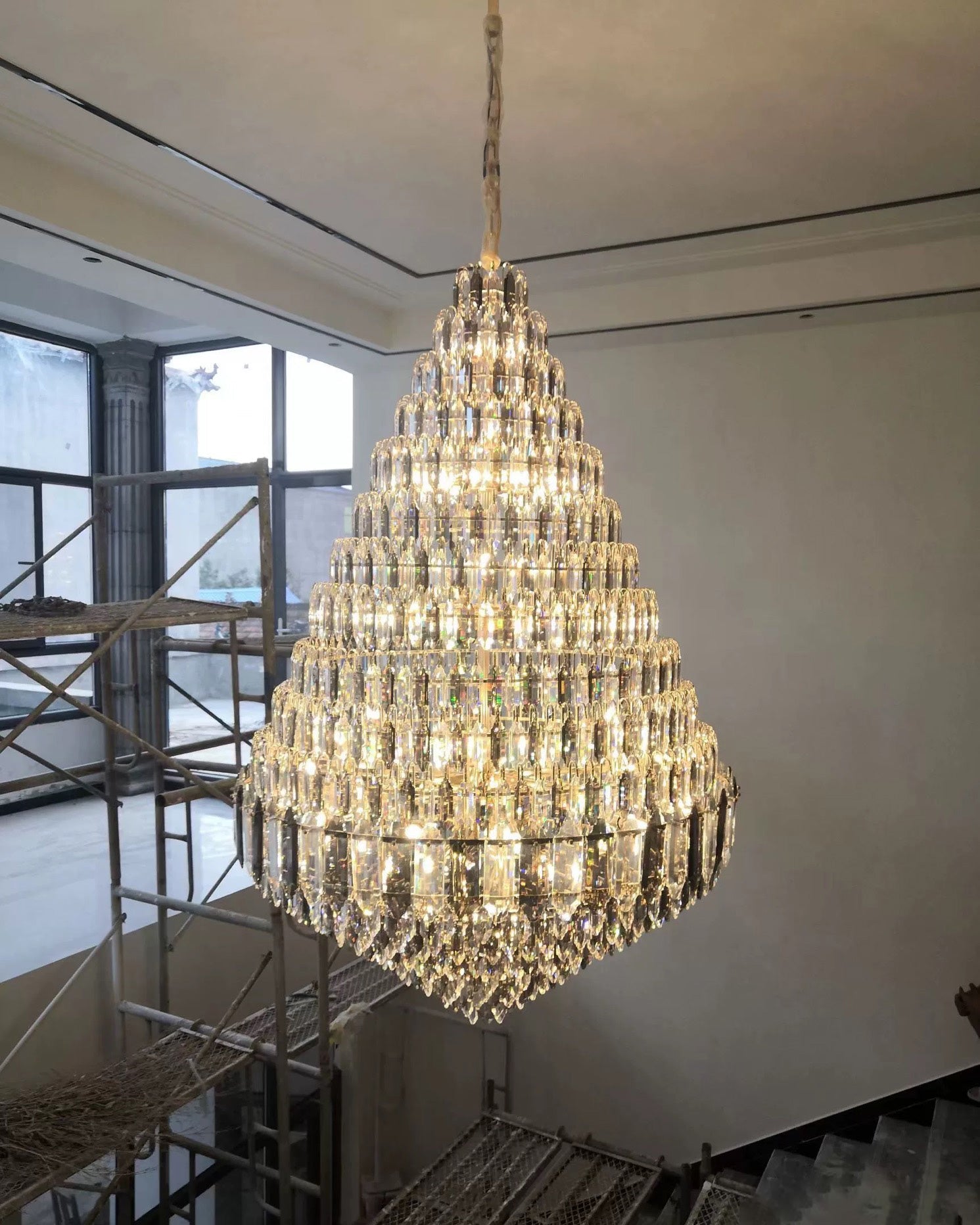 Merlin Tiered taper Crystal Foyer Chandelier