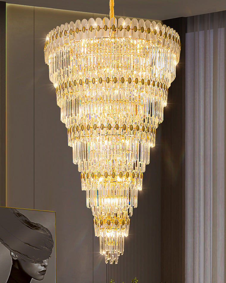Merlin Tiered Tapered Gold Crystal Chandelier