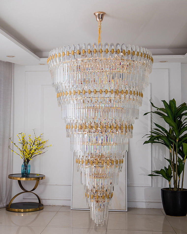 Merlin Tiered Tapered Gold Crystal Chandelier