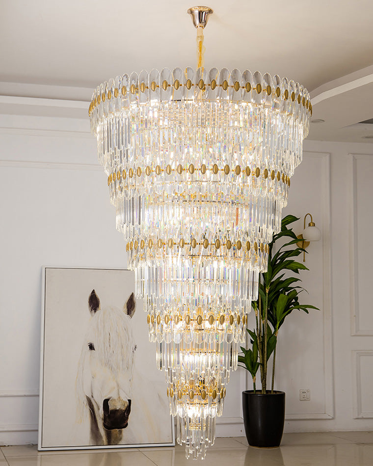 Merlin Tiered Tapered Gold Crystal Chandelier