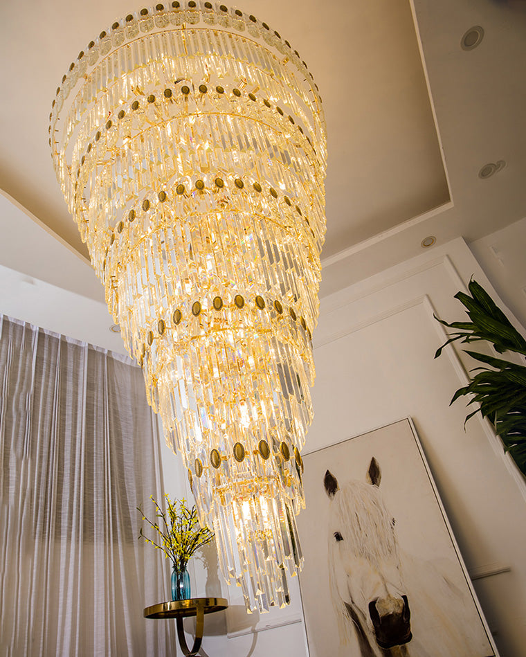 Merlin Tiered Tapered Gold Crystal Chandelier