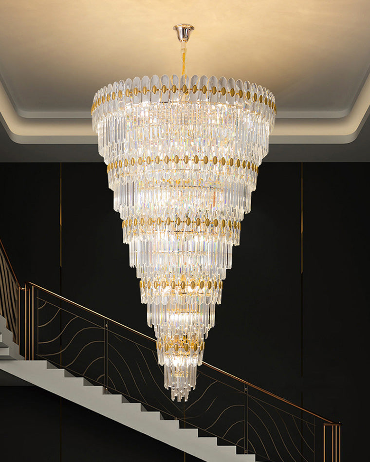 Merlin Tiered Tapered Gold Crystal Chandelier
