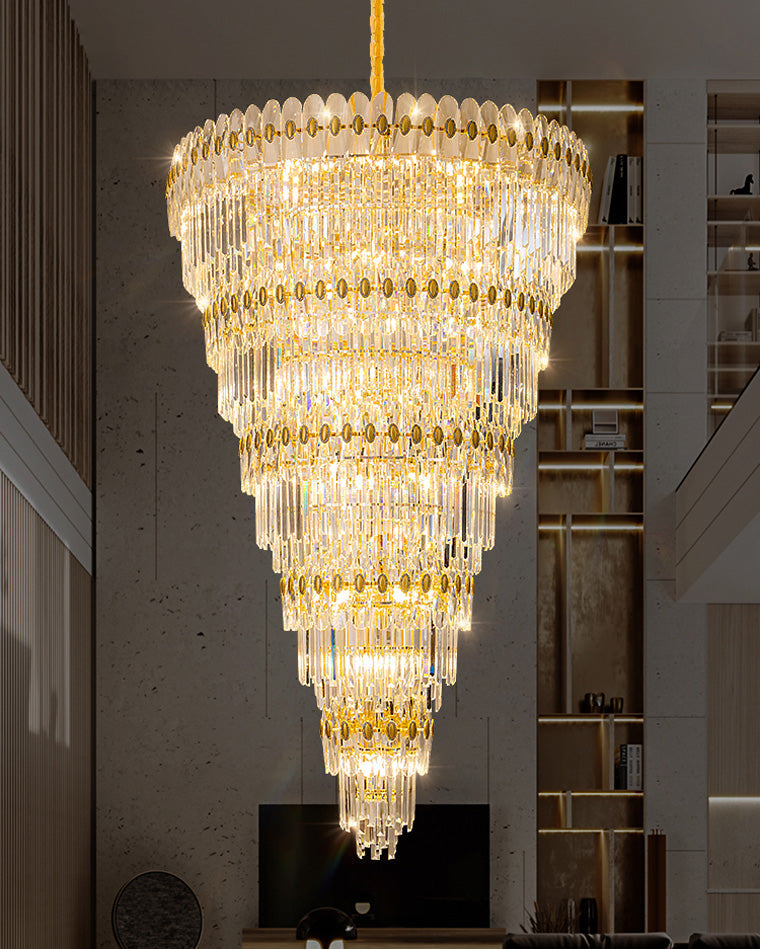 Merlin Tiered Tapered Gold Crystal Chandelier