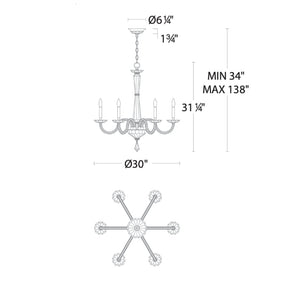 Merlinlamps S9230 Habsburg 6-lt 30" Chandelier