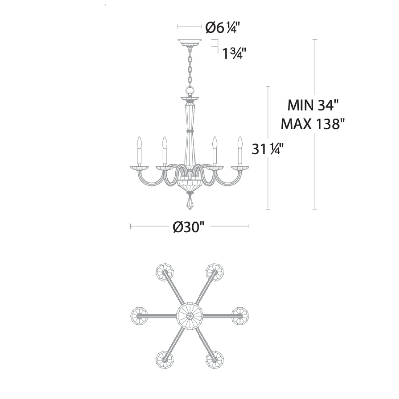 Merlinlamps S9230 Habsburg 6-lt 30" Chandelier