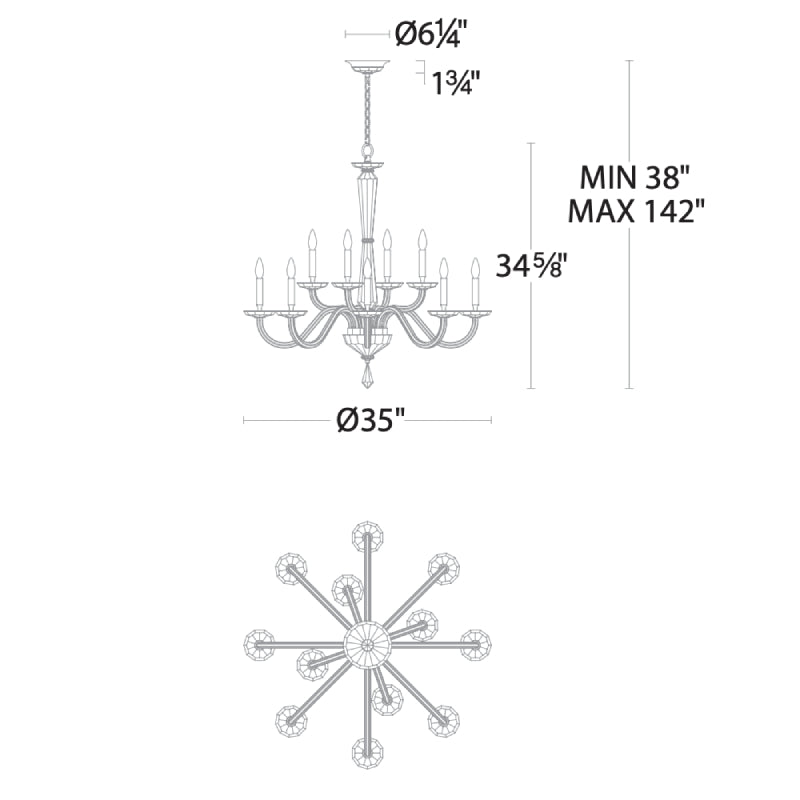 Merlinlamps S9235 Habsburg 12-lt 35" Chandelier