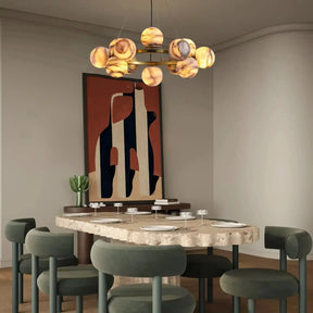 Mid Century Modern Sputnik 12 Light Gold Alabaster Globe Chandelier - D800Blushlighting