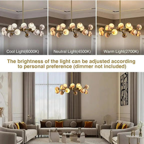 Mid Century Modern Sputnik 12 Light Gold Alabaster Globe Chandelier - D800Blushlighting