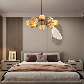 Mid Century Modern Sputnik 12 Light Gold Alabaster Globe Chandelier - D800Blushlighting