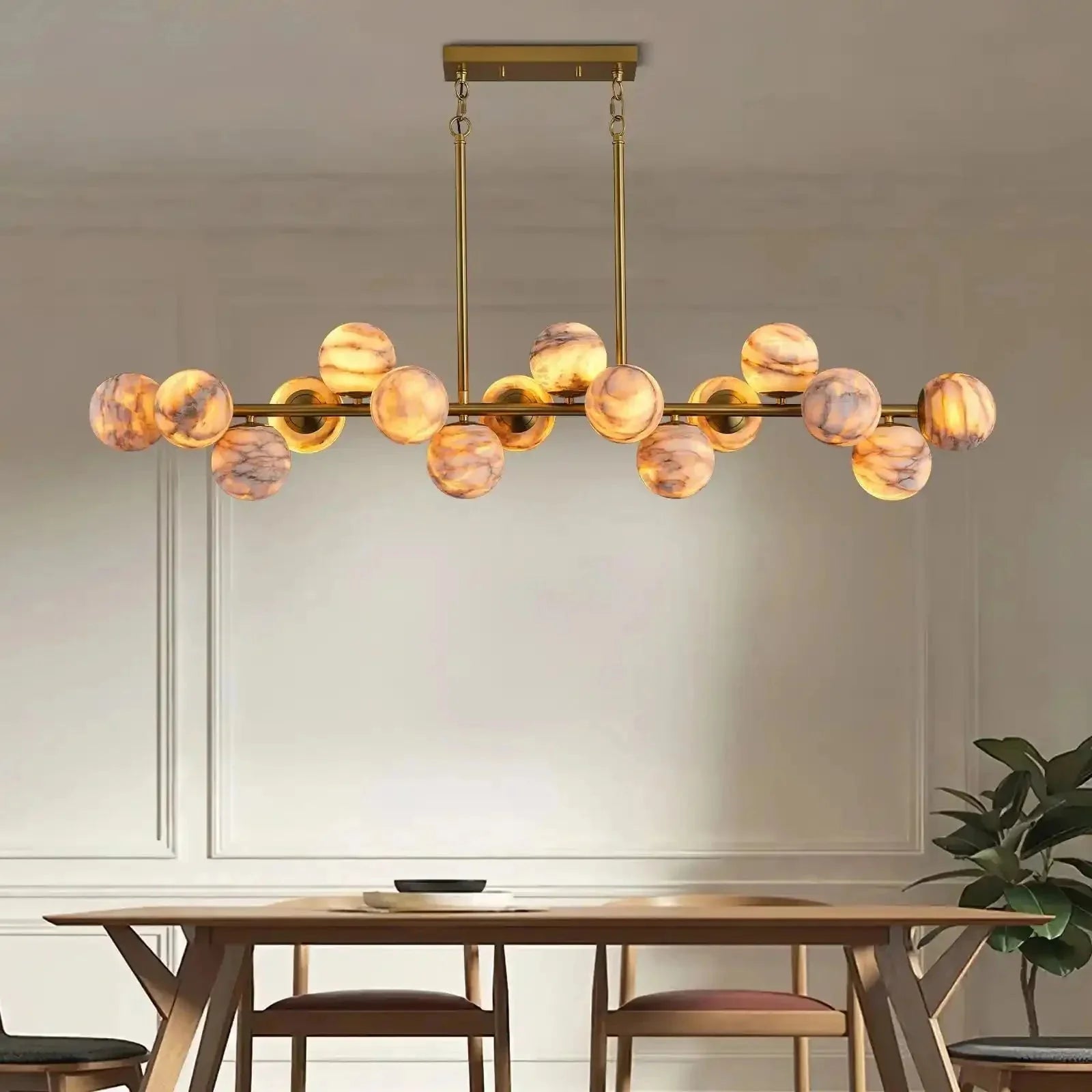Mid Century Modern Sputnik 12 Light Gold Alabaster Globe Chandelier - D800Blushlighting