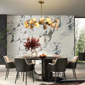 Mid Century Modern Sputnik 12 Light Gold Alabaster Globe Chandelier - D800Blushlighting